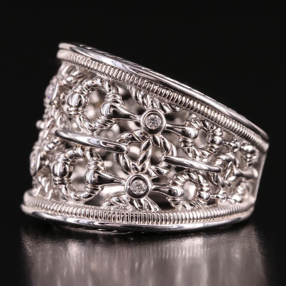 NIB - Judith Ripken Sterling Silver Vienna Wide Band Diamond Ring - Picture 5 of 12